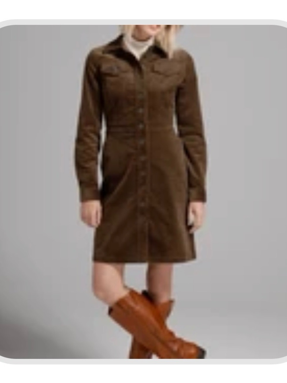 Modcloth Brown Corduroy Button-Front Long Sleeve Dress